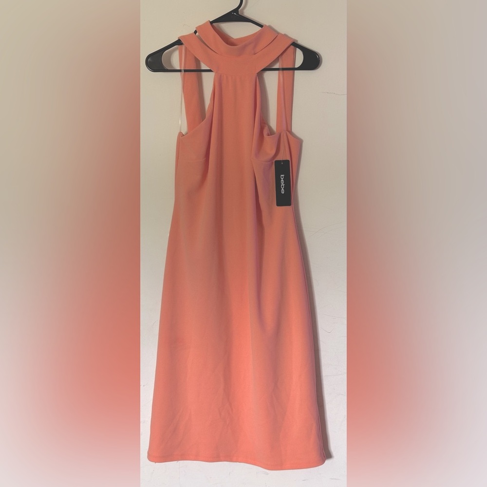 BEBE bright pink peach 🍑 body con cocktail dress